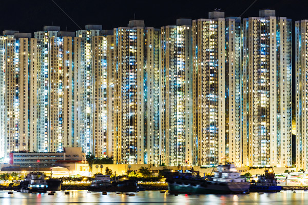Woon- gebouw Hong Kong water zee nacht Stockfoto © leungchopan