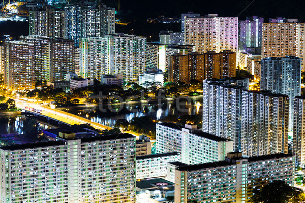 Mieszkaniowy dzielnica Hongkong miasta domu noc Zdjęcia stock © leungchopan
