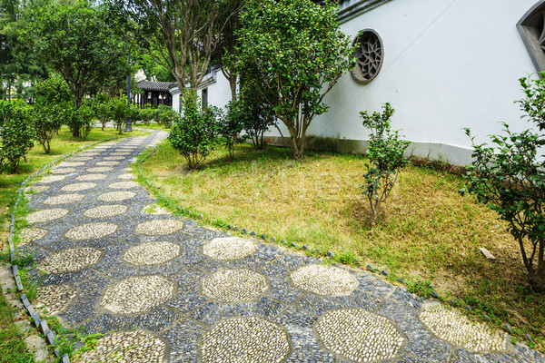 Kavics kő út kínai kert tájkép Stock fotó © leungchopan