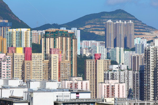 Hong Kong woon- gebouw Blauw skyline wolkenkrabber Stockfoto © leungchopan