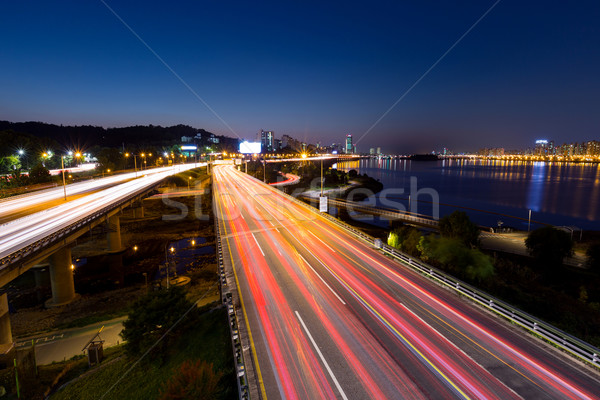 Ocupado tráfego Seul cidade rodovia linha do horizonte Foto stock © leungchopan