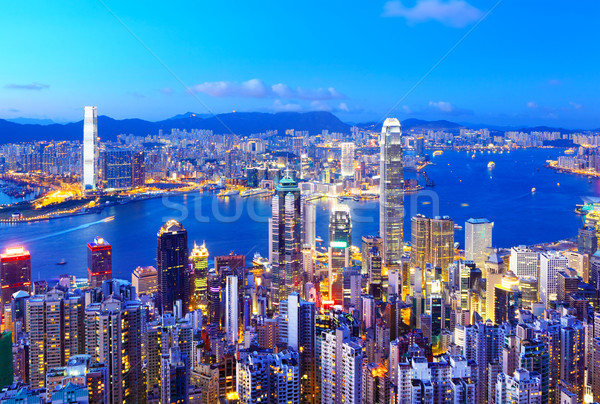 Hong Kong linha do horizonte noite edifício paisagem mar Foto stock © leungchopan