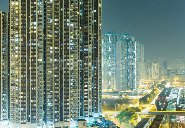 Apartment block in Hong Kong at night Stock photo © leungchopan