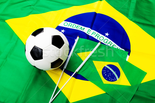 ストックフォト: ブラジル · フラグ · サッカーボール · テクスチャ · スポーツ · 緑