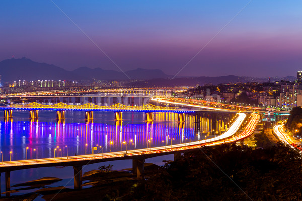Gang Seul Night City drzewo drogowego morza Zdjęcia stock © leungchopan