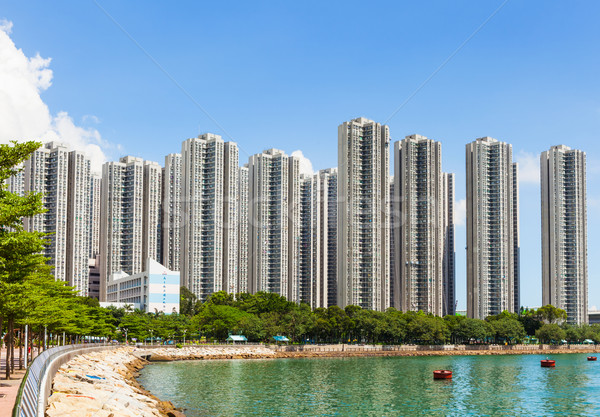 Yerleşim Bina Hong Kong deniz ufuk çizgisi mimari Stok fotoğraf © leungchopan