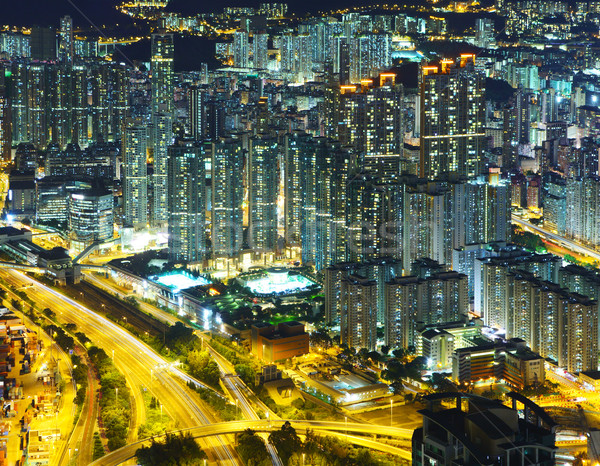Stadsgezicht Hong Kong nacht stad skyline appartement Stockfoto © leungchopan