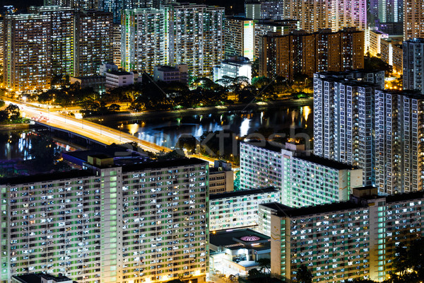 Stok fotoğraf: Cityscape · Hong · Kong · gece · şehir · ev · kuş