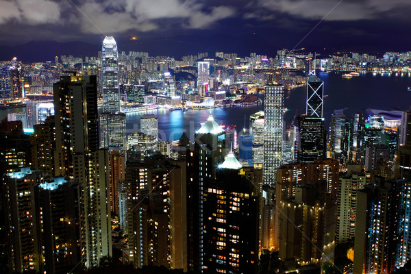 Hong Kong nacht kantoor gebouw landschap Blauw Stockfoto © leungchopan