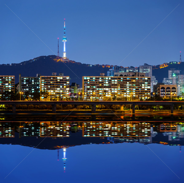 Seul noite da cidade escritório cidade mar urbano Foto stock © leungchopan