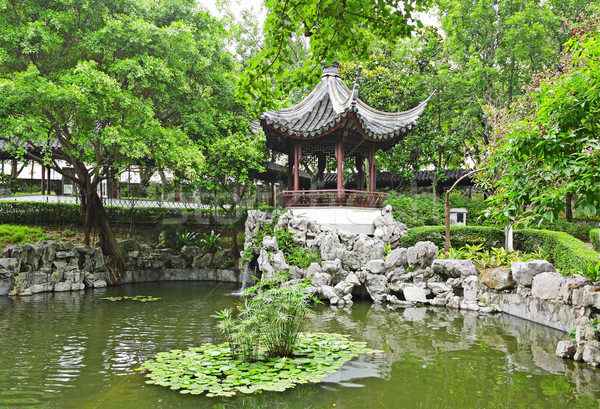 chinese garden with pool and pavilion Stock photo © leungchopan