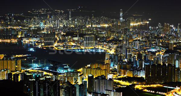 Hong Kong centrul orasului noapte birou constructii oraş Imagine de stoc © leungchopan