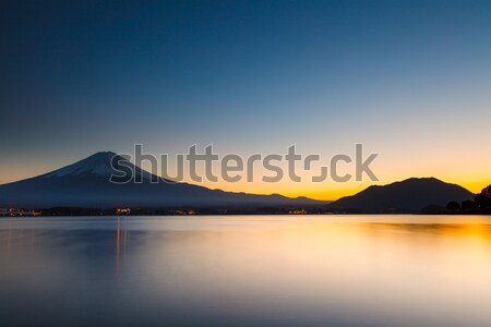 Foto stock: Montanha · fuji · árvore · neve · nascer · do · sol · lago