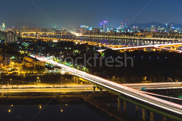 Seoul città cielo acqua ponte notte Foto d'archivio © leungchopan
