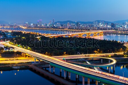 Seoul skyline notte cielo acqua città Foto d'archivio © leungchopan