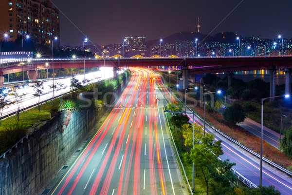 Zdjęcia stock: Seul · noc · drogowego · wygaśnięcia · autostrady · panoramę