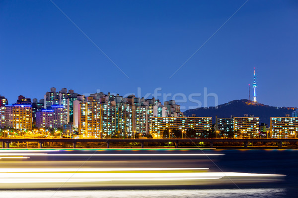 Seul noite da cidade negócio edifício montanha noite Foto stock © leungchopan