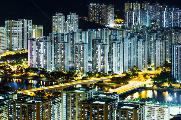 Woon- wijk Hong Kong nacht stad home Stockfoto © leungchopan