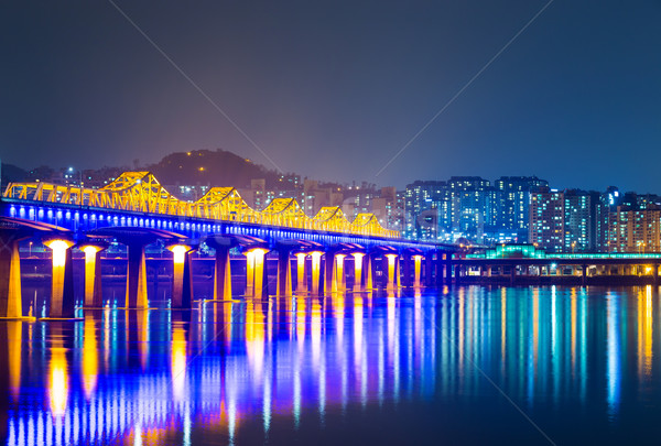 Ponte fiume Seoul strada tramonto montagna Foto d'archivio © leungchopan