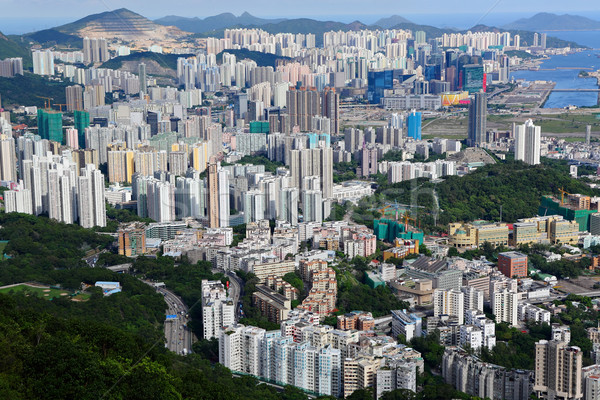 ストックフォト: 香港 · 混雑した · 建物 · 市 · 壁 · ホーム