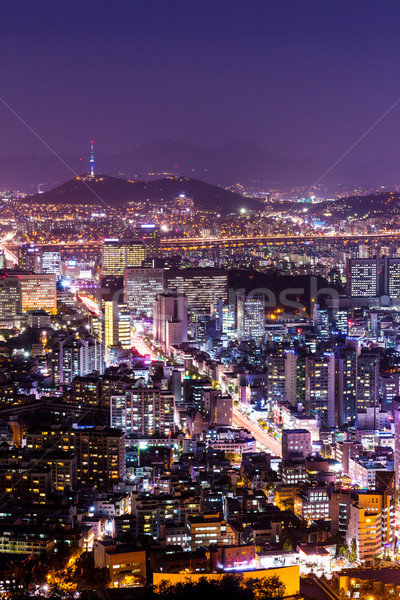 Сеул город здании горные ночь азиатских Сток-фото © leungchopan