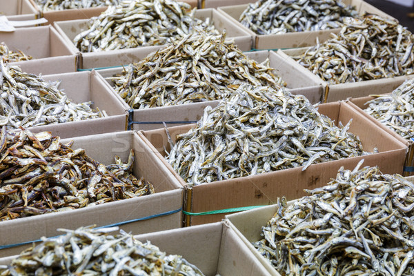 Dried anchovy fish for sell in market Stock photo © leungchopan