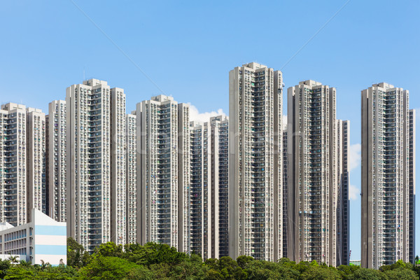 Zsúfolt épület Hongkong sziluett építészet városkép Stock fotó © leungchopan