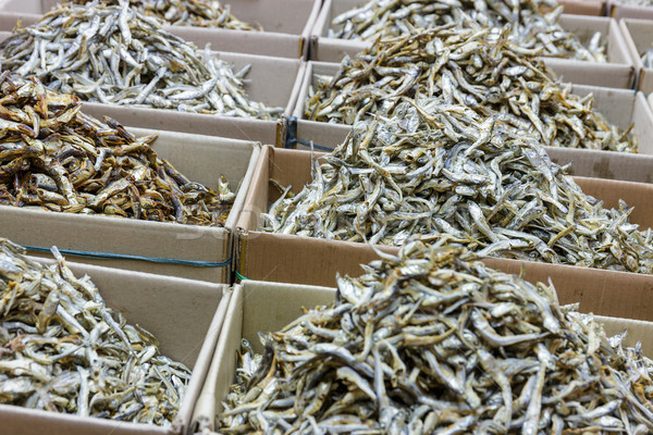 Stock photo: Dried anchovy fish for sell in market