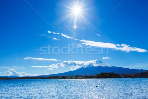 Foto stock: Fuji · neve · montanha · lago · rio · planta
