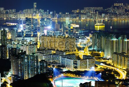 Aglomerat centrul orasului constructii Hong Kong perete mare Imagine de stoc © leungchopan