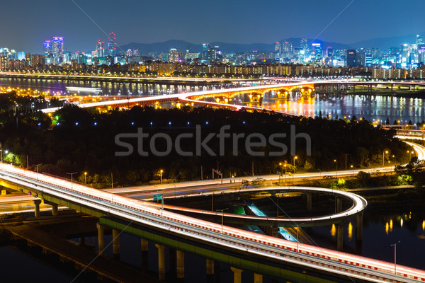 Seoul notte cielo acqua città ponte Foto d'archivio © leungchopan