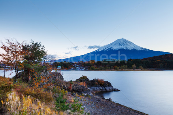 Foto stock: Montanha · fuji · outono · neve · campo · azul