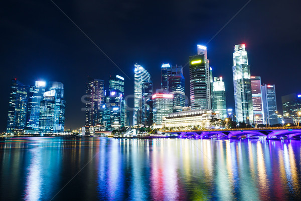Singapur Night City biuro miasta asian wieżowiec Zdjęcia stock © leungchopan