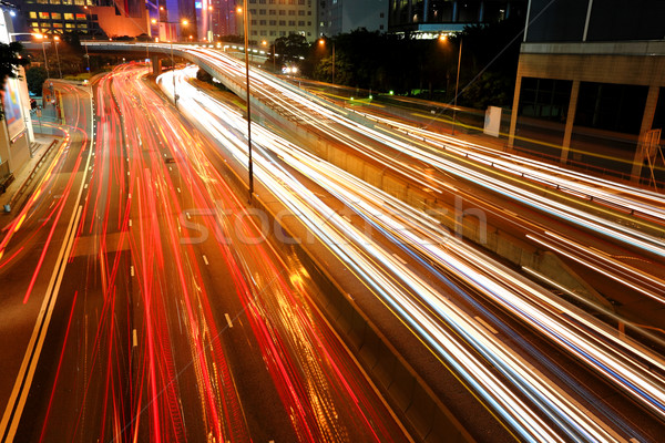Blurs of night city traffic streams Stock photo © leungchopan