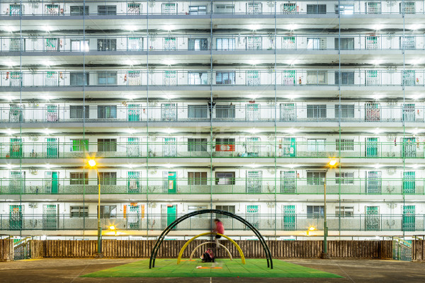 [[stock_photo]]: Logement · Hong-Kong · nuit · mur · fenêtre · Skyline