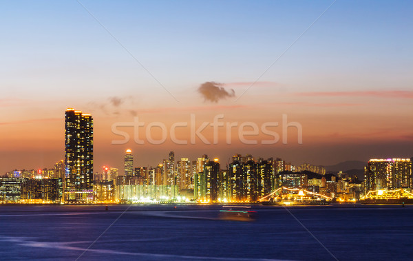 Hong Kong skyline hemel water zee Blauw Stockfoto © leungchopan