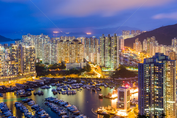 庇護 香港 天空 山 夜 船 商業照片 © leungchopan