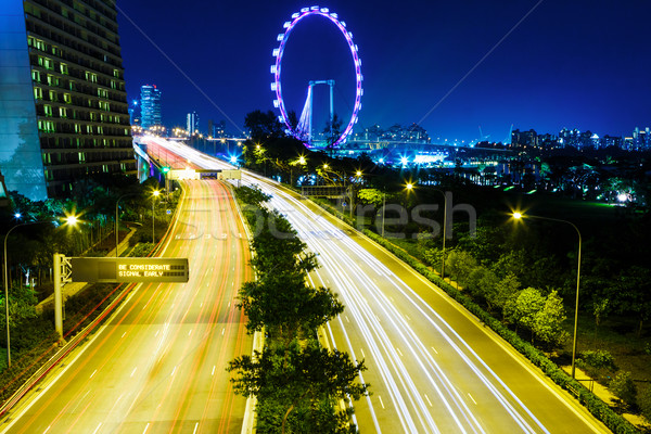 Stockfoto: Snelweg · Singapore · nacht · hemel · weg · stad