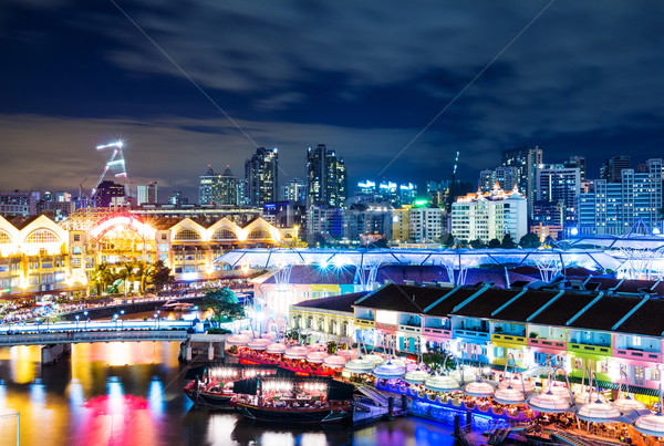 Singapour Skyline nuit ciel eau bâtiment [[stock_photo]] © leungchopan