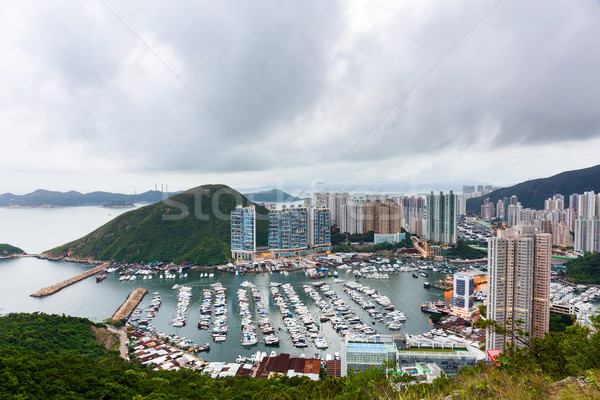 Hong Kong water boot schip skyline financieren Stockfoto © leungchopan