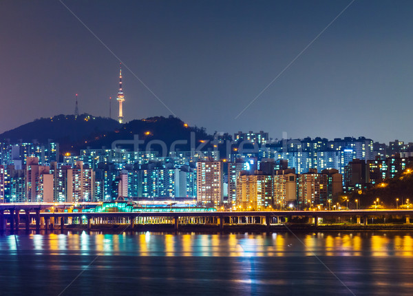 Seoul notte costruzione montagna urbana Foto d'archivio © leungchopan