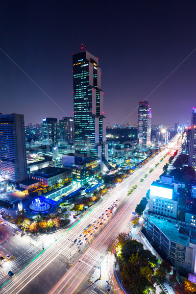 Distrito Seul noite da cidade edifício cidade paisagem Foto stock © leungchopan