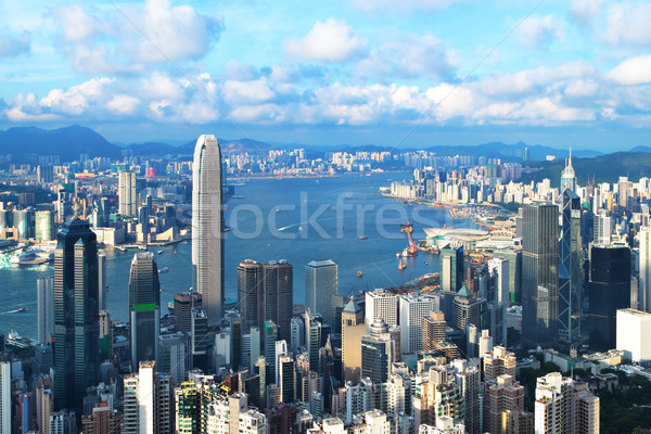 Hongkong Himmel Wasser Stadt grünen Boot Stock foto © leungchopan
