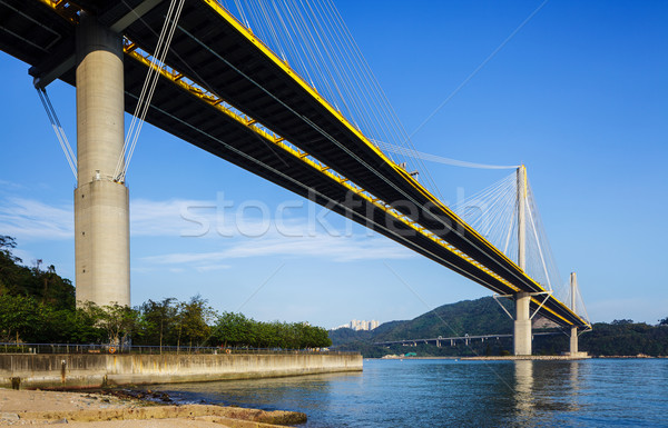 Puente colgante Hong Kong agua calle mar montana Foto stock © leungchopan