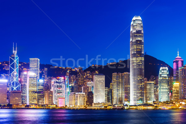 Hongkong Skyline Nacht Business Büro Gebäude Stock foto © leungchopan