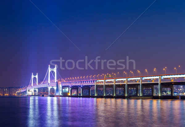 Pont suspendu eau route bâtiment paysage pont [[stock_photo]] © leungchopan