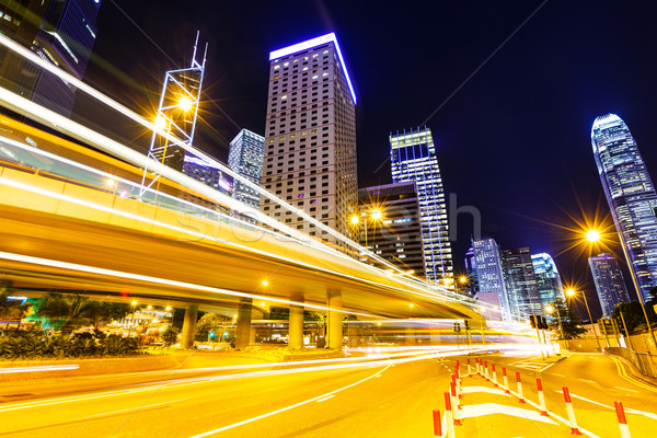 Trafik araba ışıklar Hong Kong gece ofis Stok fotoğraf © leungchopan