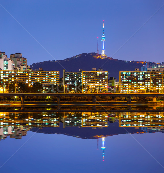 Seoul città montagna notte skyline fiume Foto d'archivio © leungchopan