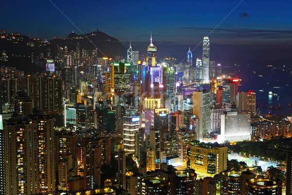 Stok fotoğraf: Hong · Kong · ufuk · çizgisi · gece · iş · ofis · Bina