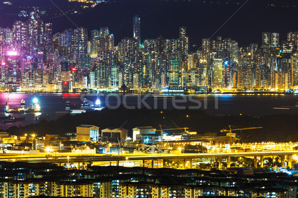 Hong Kong City Night skyline wolkenkrabber stadsgezicht moderne Stockfoto © leungchopan